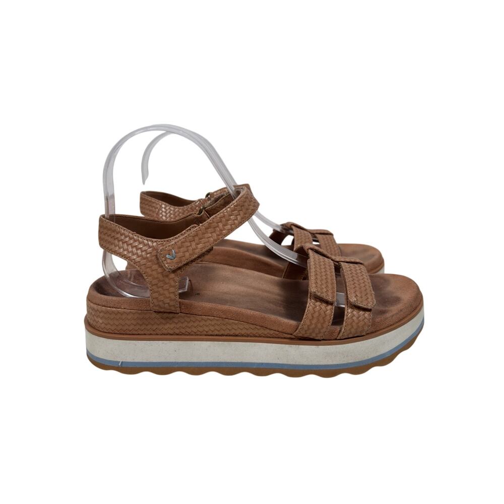 Vionic Lex Platform Sandals Womens 7.5M Tan Woven Adjustable Contoured Footbed